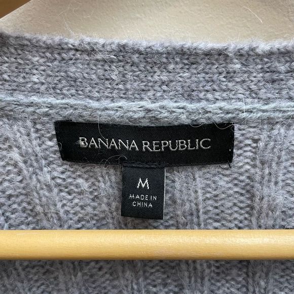 Banana Republic Womens M Mitzi Cropped Ribbed Cardigan Sweater Wool Alpaca Gray - Picture 5 of 10